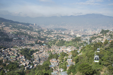 Medellin, Antioquia / Colombia - February 02, 2017. Metrocable public transport in the city