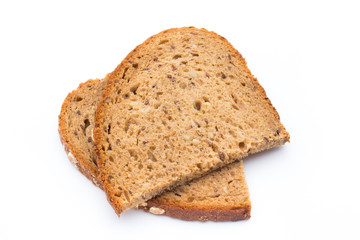 Slices of rye bread isolated on white background