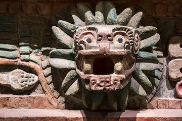 Animal carved at an old aztec temple in Mexico - 135945944