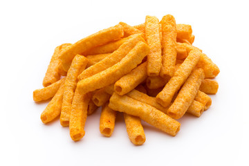 Potato fry on white isolated background.