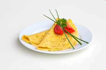herb omelet served on plate - obrazy, fototapety, plakaty