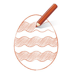 Brown Pencil Shading Easter Egg with Wavy Lines