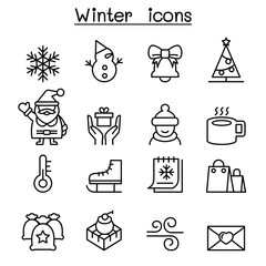 Winter icon set in thin line style