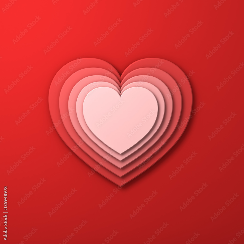 Leinwandbilder red layer hearts valentines day card background with shadow 3d rendering