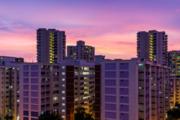Fototapeta na wymiar Apartment Dusk, Living Flat Sunset, Twilight skyscraper time aer