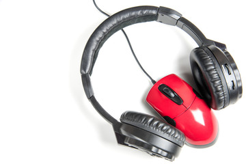 computer red mouse with Headphones Black