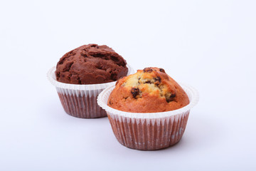 blueberry and chocolate muffins in paper cupcake holder