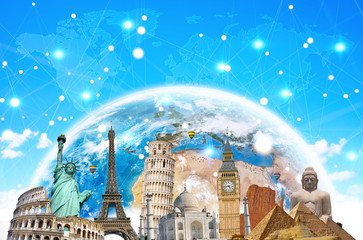 Famous landmarks of the world connected to each other