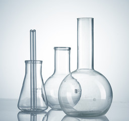 Laboratory glassware on white background