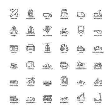 Outline icons. Transport