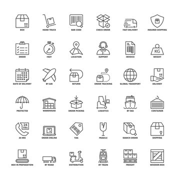 Outline icons. Shipping and logistics