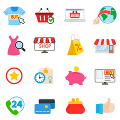 Online store, icons set. Purchase of goods on the Internet, flat design. isolated symbols collection