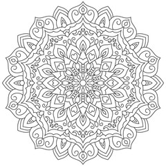 Circular geometric ornament. Round outline Mandala for coloring page