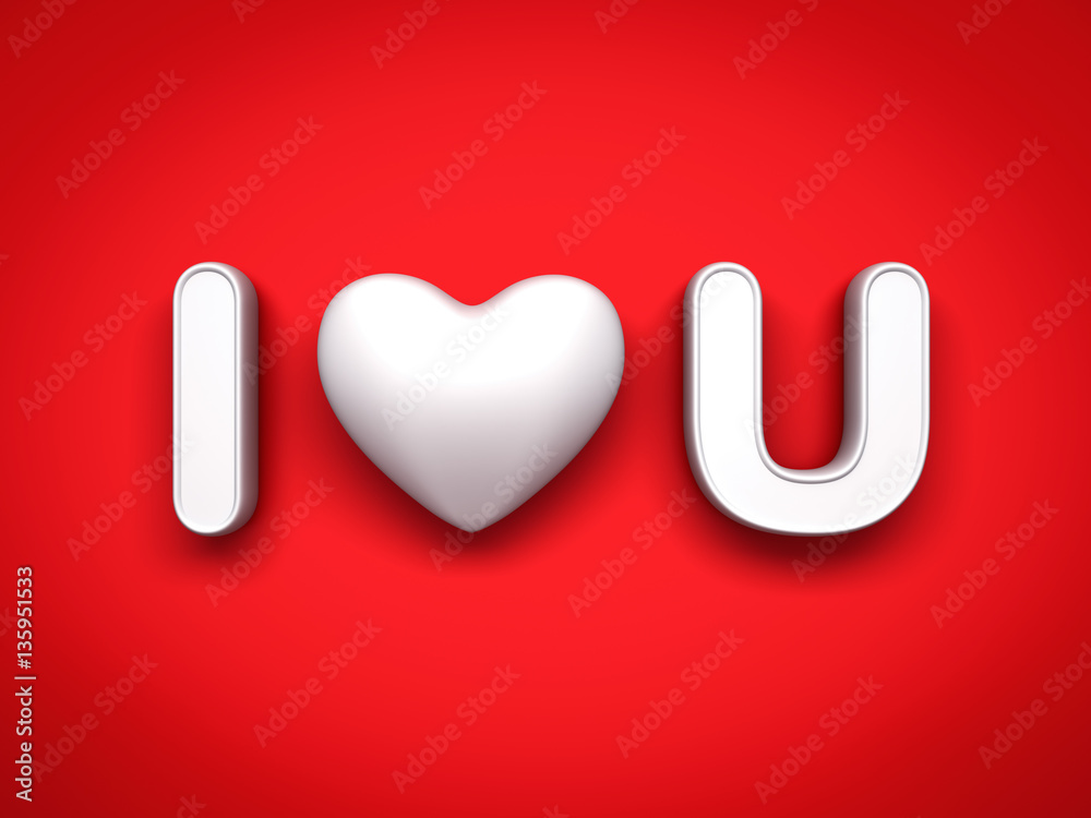 Poster 3d i love you concept with white heart on red background with shadow, valentines day background 3d r