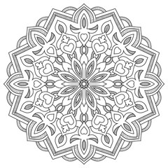 Flower mandala with hearts. Coloring page for