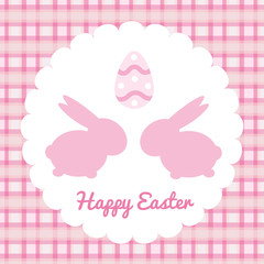 pink easter greeting card with bunny silhouete and egg. Vector background