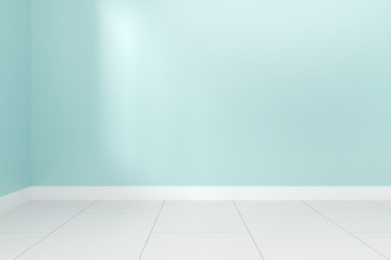 Blank green blue wall interior with ligt shadow from windows for design