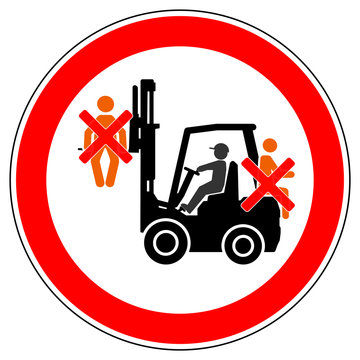 srr113 SignRoundRed - german - Verbotszeichen: Gabelstapler / Mitfahren auf Flurf&ouml;rderzeug verboten - english - prohibition sign / forklift trucks / do not ride on forklift - xxl g5007