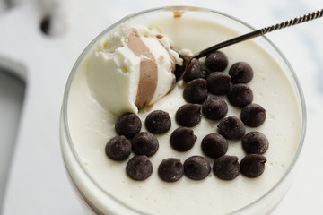 jelly dessert with chocolate on white background 
