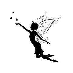 Silhouette of a fairy. Template fairy for cut of laser or engraved. Stencil for paper, plastic, wood, laser cut acrylic. Decoration for windows, wall and interior design. Vector illustration isolated. - 135953731