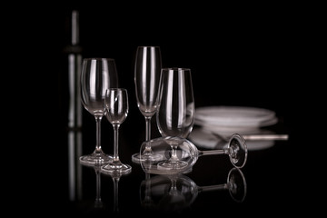Wine glasses isolated on black