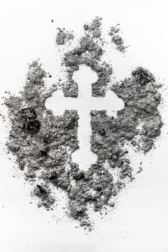 Christian orthodox crucifix sign made in grey ash, dust, dirt