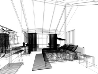 abstract sketch design of interior bedroom
