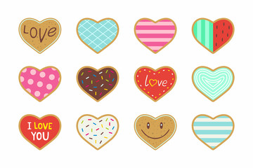 Set of valentine heart shaped cookies