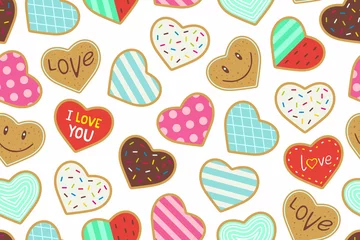 Gordijnen Heart shaped cookies seamless pattern © volyk