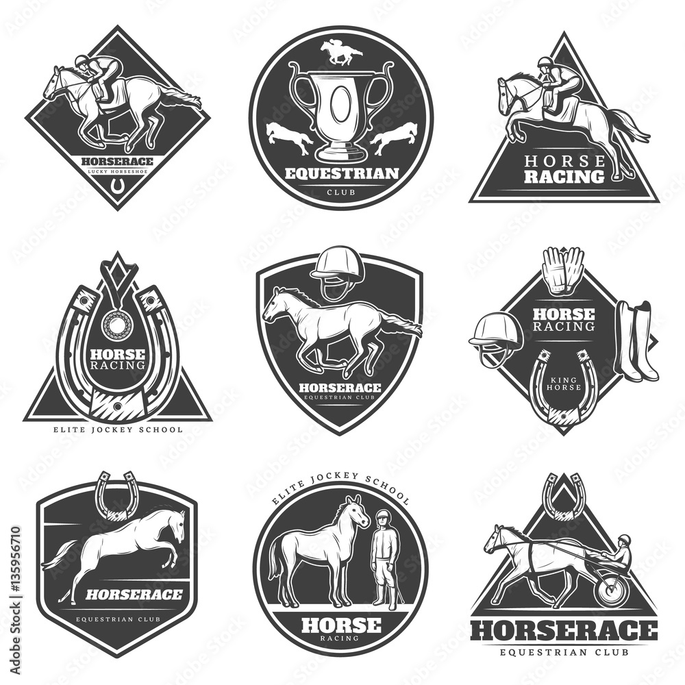 Canvas Prints monochrome horse racing labels set