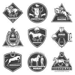 Monochrome Horse Racing Labels Set