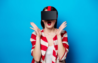 woman with virtual reality gadget