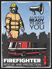 Vintage Firefighting Colorful Poster