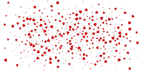 Heart confetti of Valentines petals falling on white background. Flower petals