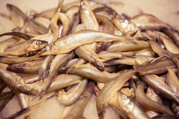 Raw smelt fish in the store