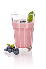 Blueberry shake glass isolated on white