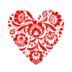 Folk heart red on white background
