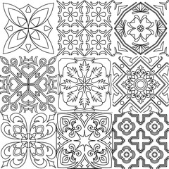 Fototapeta premium Big vector set of black and white tiles background.