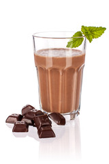 Chocotale coctail with pieces of chocolate isolated on white