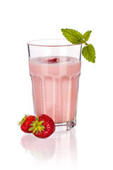 Strawberry shake glass isolated on white