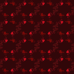 Happy Valentines day. Seamless pattern black background with red hearts. Vector illustration for romantic greeting.