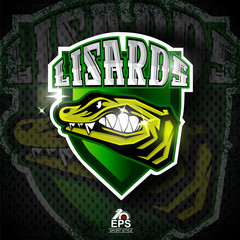 Reptile face in profile with bared teeth. Logo for any sport team lizards