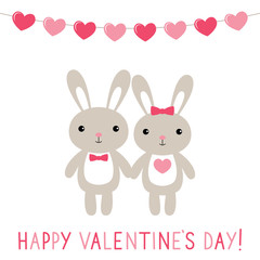 Valentine’s Day card with bunnies couple, vector card