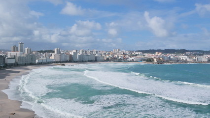 Rough sea in the bay of A Coruña, Galicia, Spain