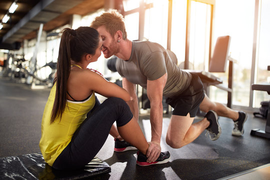 couple with close face on training in gym