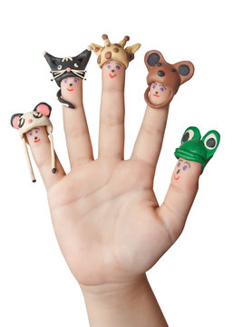 Fingers-men in hats from plasticine animals
