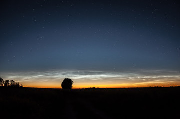 Fototapeta premium Noctilucent clouds. Atmospheric phenomenon. Shining mesospheric clouds at twilight.