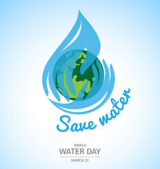 Water drop in Hand design with earth for World Water Day