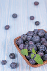 Bluebarries in wooden bowl