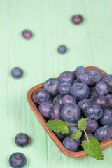 Bluebarries in wooden bowl